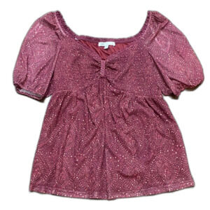 DR2 Daniel Rainn Blouse Smocked Sheer Sleeve Peplum Top